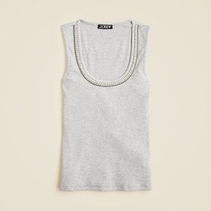 NWT J.Crew Grey Perfect Rib Embellished Tank Top Medium